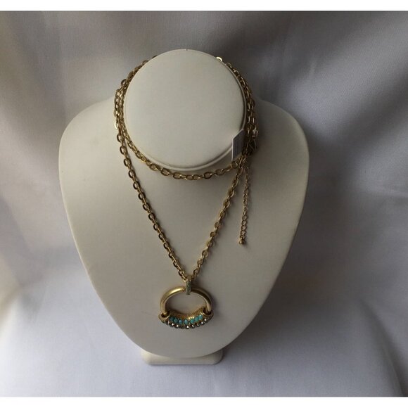 Lia Sophia Gold Tone Circular Sliding Pendant Necklace Turquoise Green Crystal - Picture 5 of 5